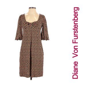 Diane Von Furstenberg Dot Print Origami Knee Length Silk + Wool Blend Dress